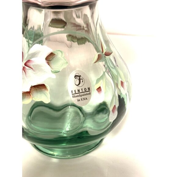 Fenton Rubina Verde Pitcher Vase Dragonfly Hand painted Signed By Hayhurst 6” - Picture 3 of 9